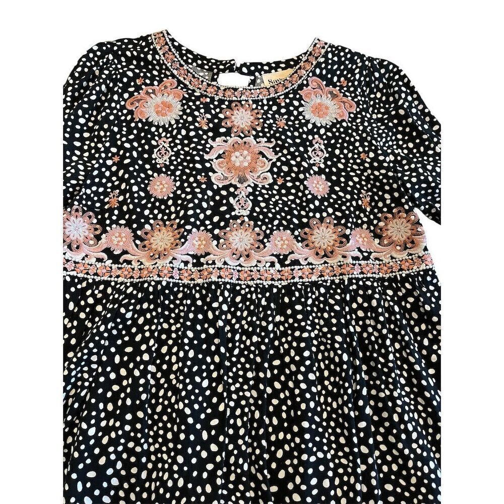 Savanna Jane Women's Embroidered Polka Dot Blouse Black Size M - Picture 3 of 6